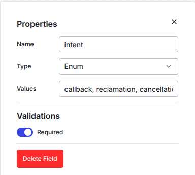 AI Node JSON schema property